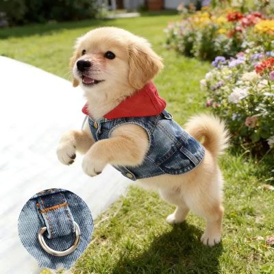 Dog Denim Jacket Vest With D Ring Harness