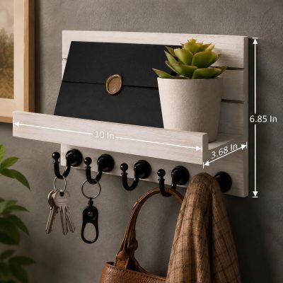 White Wall Mounted Key Holder For Entryway Mail