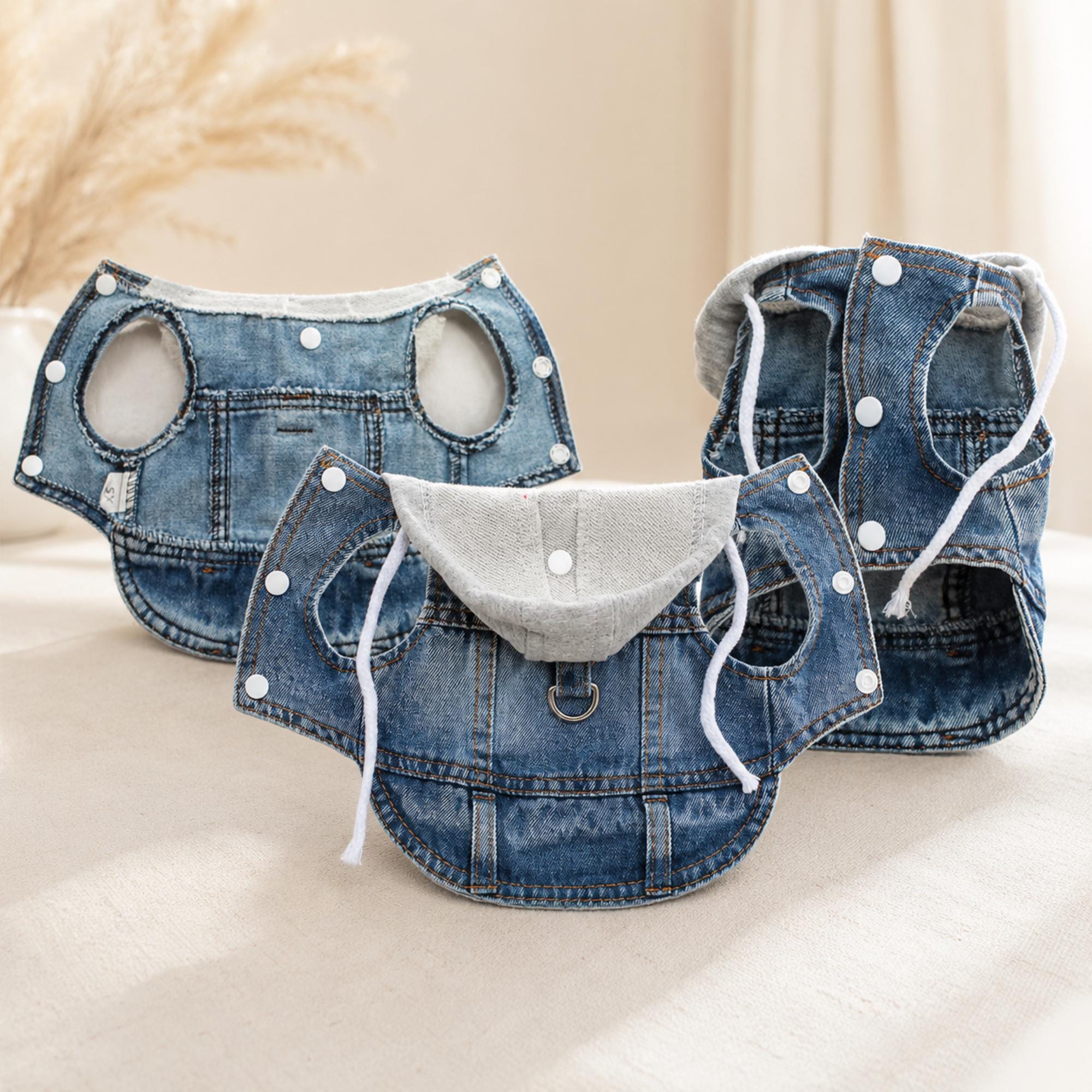 Dog Denim Jacket Vest With D Ring Harness