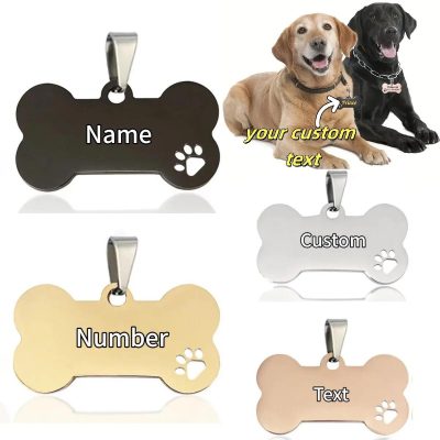 Personalized Dog Id Tag Custom Engraved Bone Pet
