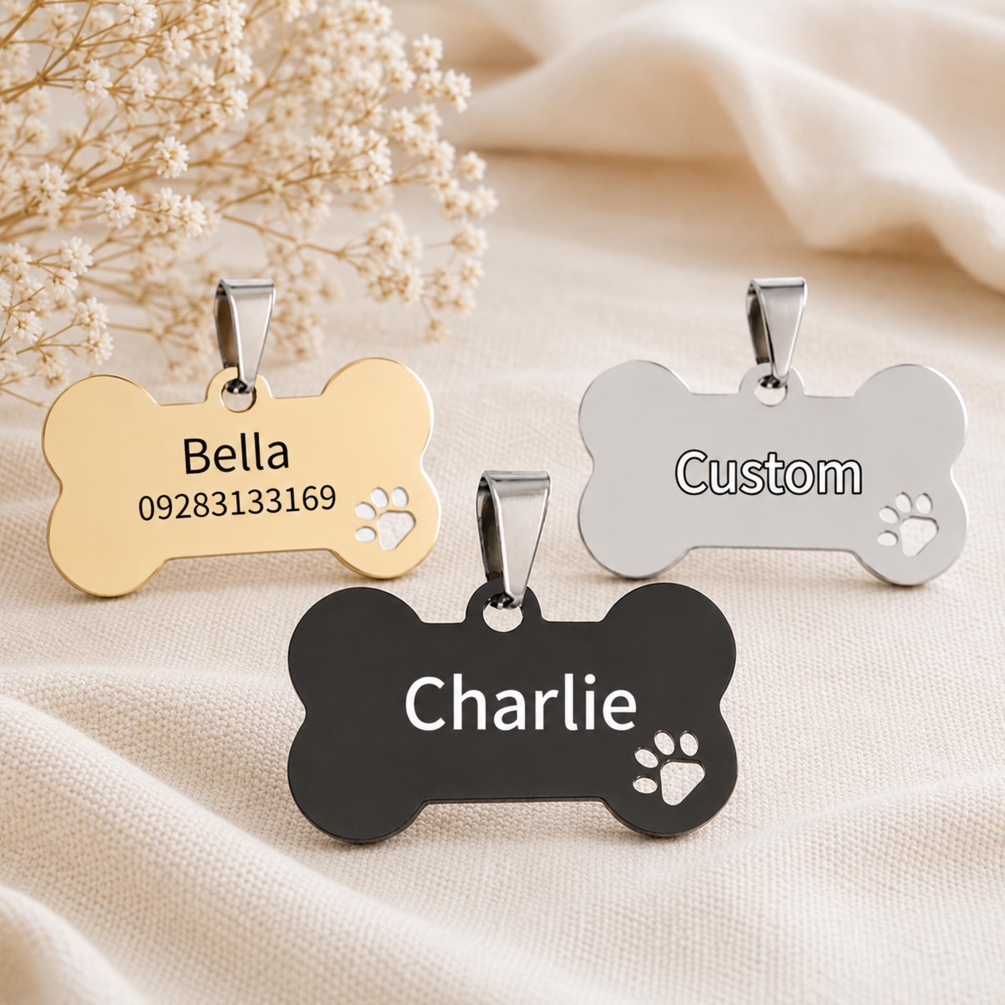 Personalized Dog Id Tag Custom Engraved Bone Pet